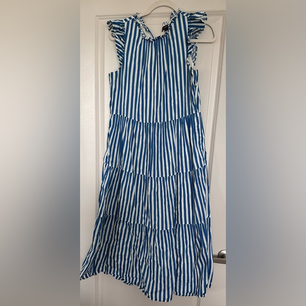 J Crew 100% Cotton Blue and Green Striped Sleeveless Dress Size Small